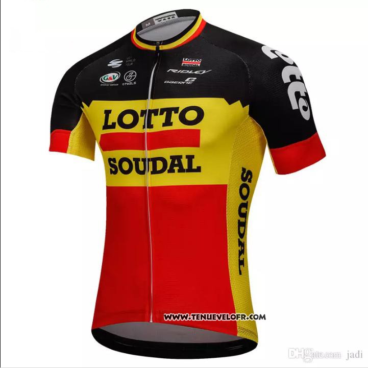 2018 Maillot Ciclismo Lotto Soudal Noir et Jaune Manches Courtes et Cuissard